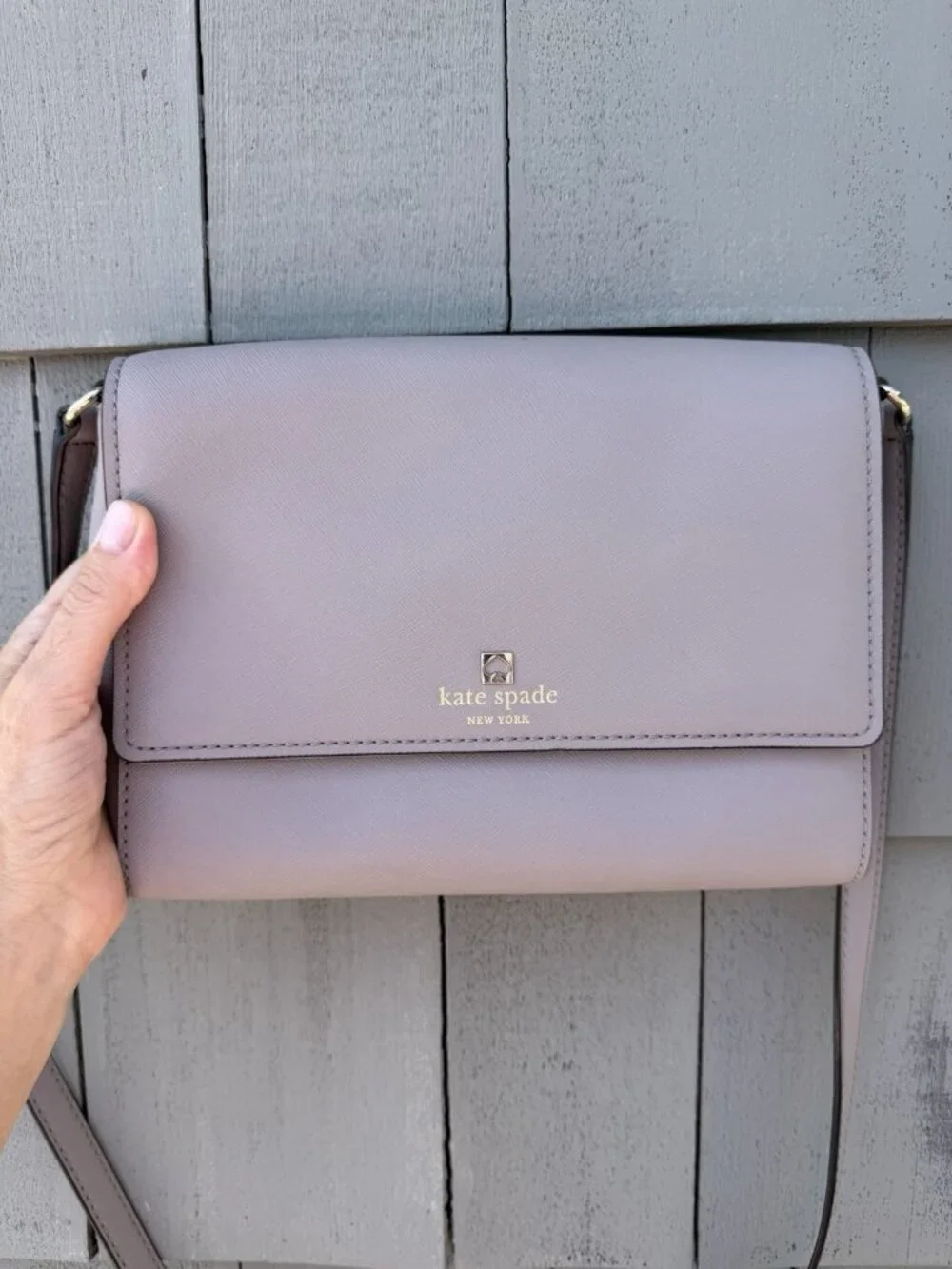 KATE SPADE gray taupe crossbody leather minimalist preppy purse brand card